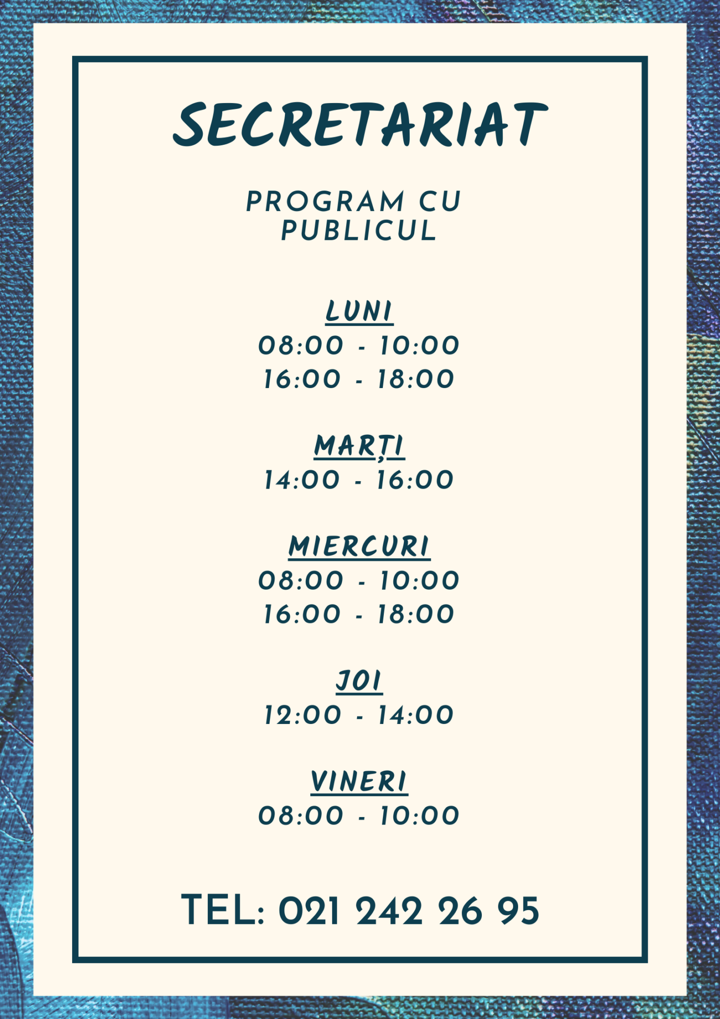 Program Secretariat Contact - Școala Gimnazială Nr. 25